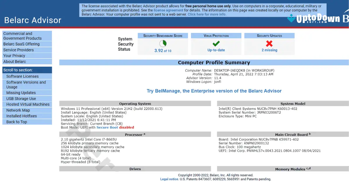 Belarc Advisor Download (2025 Latest) screenshot 2